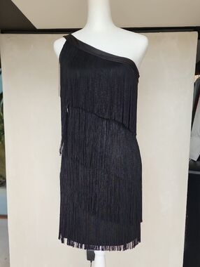 One-Shoulder Black Fringe Dress
